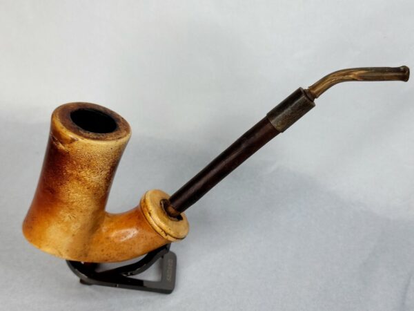 Large 1800s Antique Block African Meerschaum Tobacco Pipe, Cherry Wood Stem - Image 10