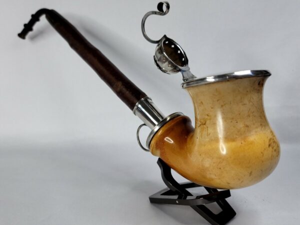 Large 1800s Ornate Antique Belgium Meerschaum Tobacco Pipe, w/ Cherry Wood Stem [SOLD OUT] - Image 5