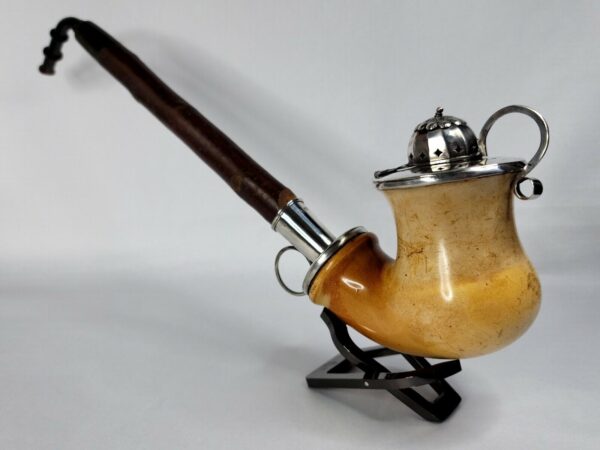 Large 1800s Ornate Antique Belgium Meerschaum Tobacco Pipe, w/ Cherry Wood Stem [SOLD OUT]
