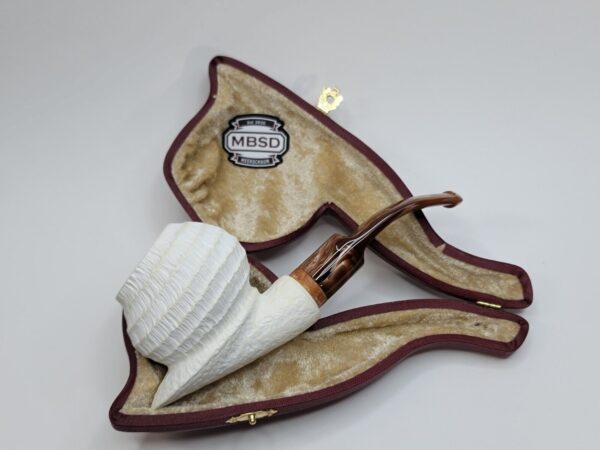 MBSD Meerschaum Deluxe Rusticated Block Meerschaum Tobacco Pipe, 9mm Filter [SOLD OUT] - Image 3