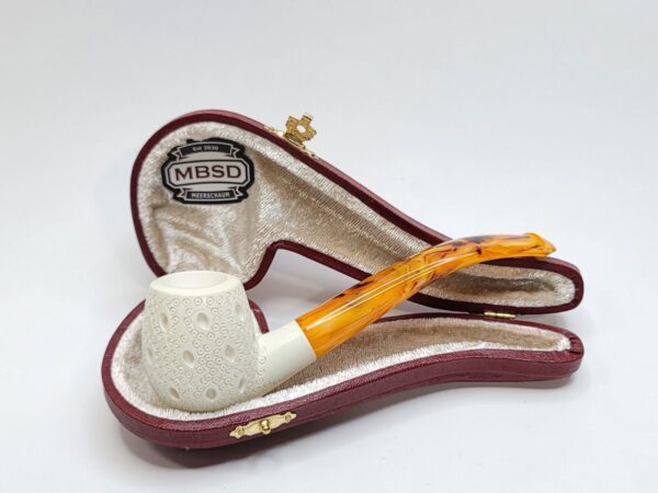 MBSD Meerschaum Lattice Bent Egg Block Meerschaum Tobacco Smoking Pipe, Fitted [SOLD OUT] - Image 3