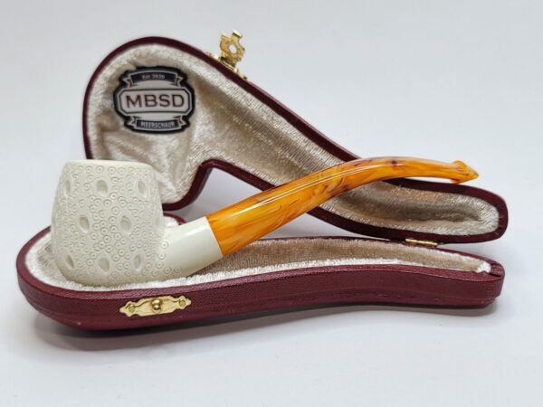 MBSD Meerschaum Lattice Bent Egg Block Meerschaum Tobacco Smoking Pipe, Fitted [SOLD OUT] - Image 4