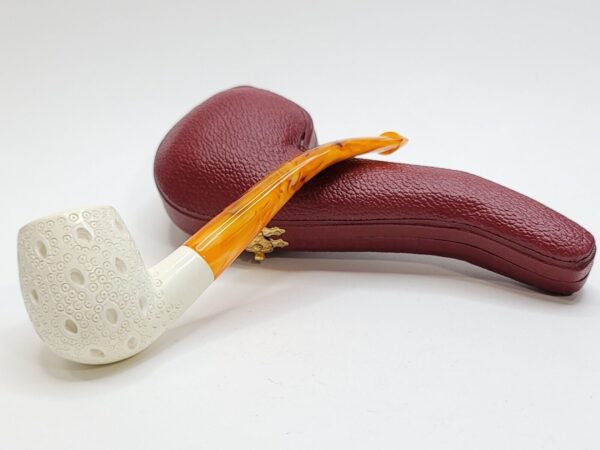 MBSD Meerschaum Lattice Bent Egg Block Meerschaum Tobacco Smoking Pipe, Fitted [SOLD OUT] - Image 7