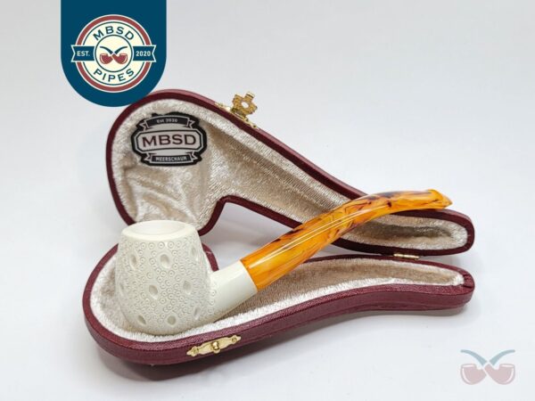 MBSD Meerschaum Lattice Bent Egg Block Meerschaum Tobacco Smoking Pipe, Fitted [SOLD OUT]