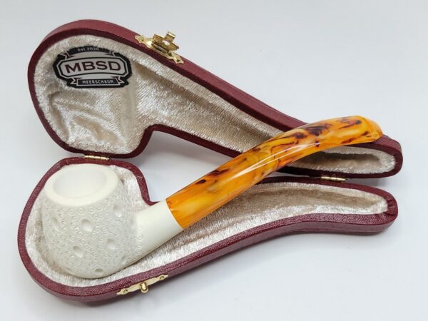 MBSD Meerschaum Lattice Bent Egg Block Meerschaum Tobacco Smoking Pipe, Fitted [SOLD OUT] - Image 9