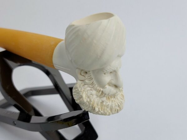 Vintage Hand Carved Meerschaum Pipe Of Bearded Man 4.75" Long Unsmoked [SOLD OUT] - Image 3
